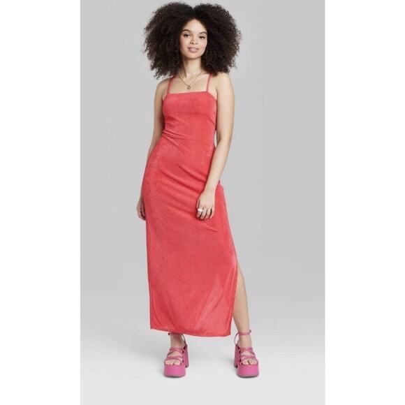 Women's Midi Spaghetti Strap Lace-Up Back Dress Red Wild Fable XXL NWT - Picture 1 of 5